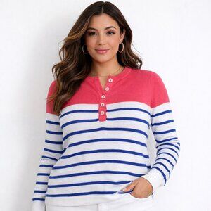 Lilly Pulitzer Adair Sweater XS Striped Pink Blue Cotton Lightweight Pullover